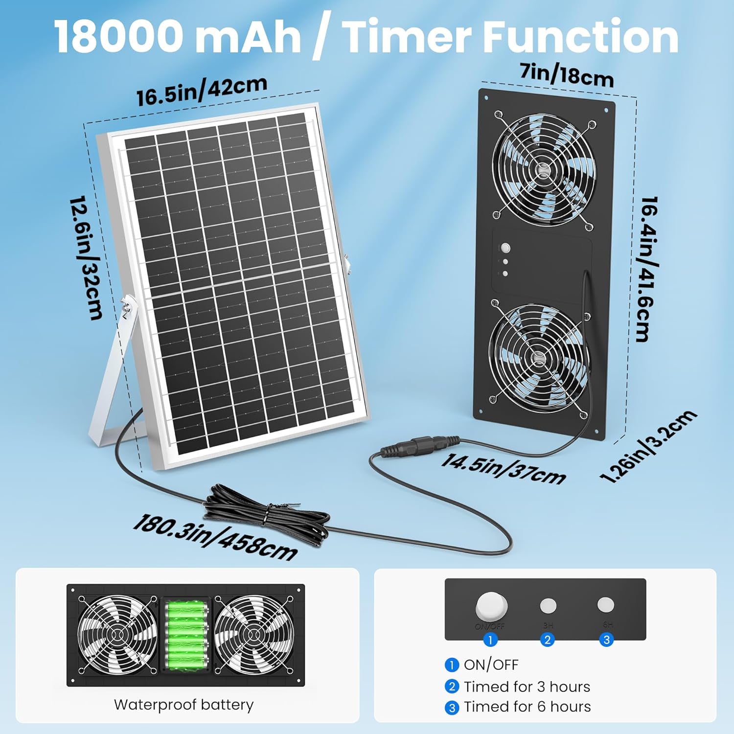 Solar Powered Fan with Battery & Timer