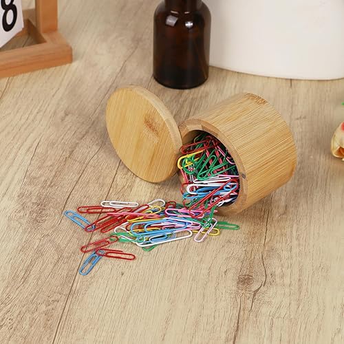 Miniatura 5 de Mulitbey - Soporte de clip de bambú con tapa giratoria, organizador de escritorio de madera natural para clips de papel, clips de carpeta, soporte