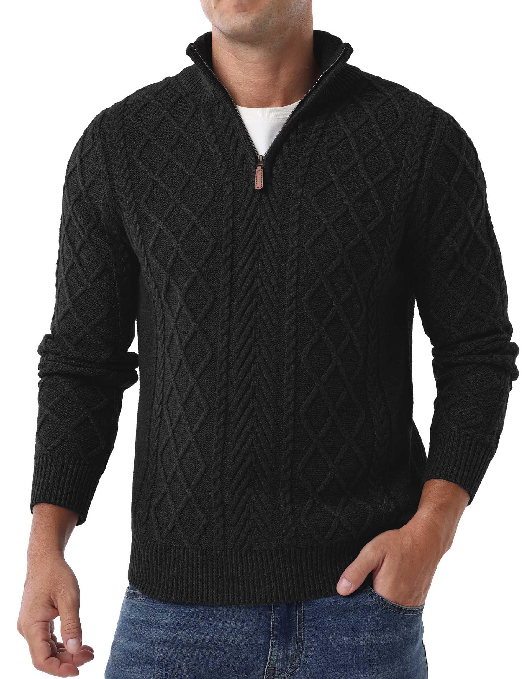 askdeer Men's Quarter Zip Sweater Mock Neck Pullover Sweater Classic Casual Fisherman Sweaters-picture-19