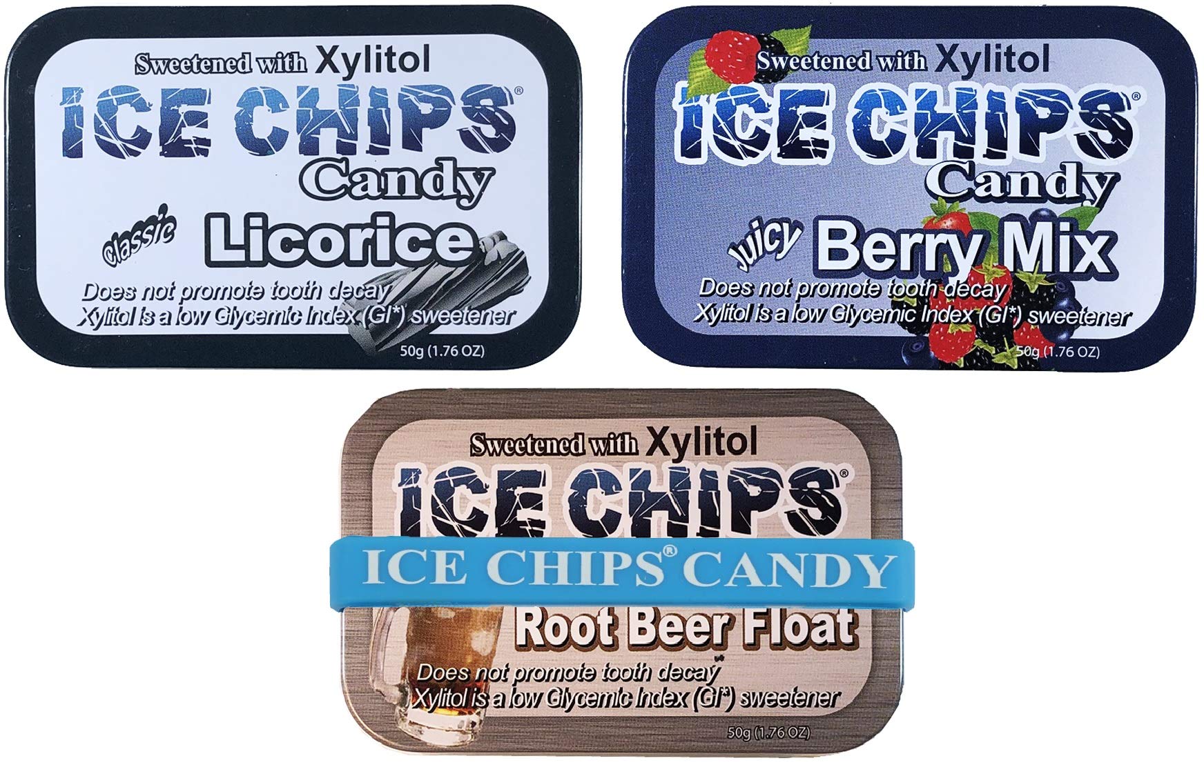 ICE CHIPSCandy 3 Pack Assortment (Licorice, Berry, Root Beer Float)