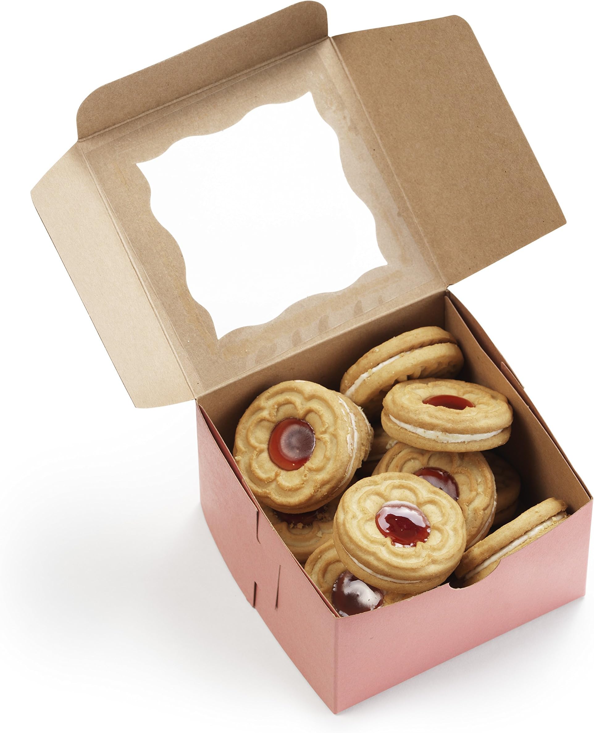 Cuisiner [50Pack] Pink Bakery Boxes with Window 4x4x2.5