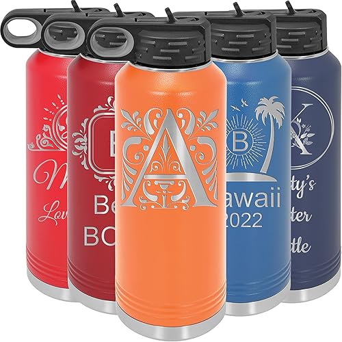 Miniatura 16 de Botellas de agua personalizadas con tapa abatible y pajilla, termo deportivo personalizado de acero inoxidable grabado, monograma personalizado