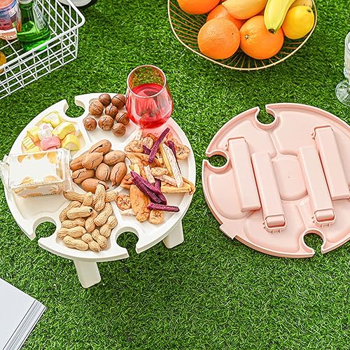 Miniatura 9 de Mesa de vino plegable portátil, estructura resistente, fácil de limpiar, bandeja de aperitivos para senderismo, parque, playa (blanco)