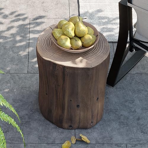 Vista 12 de AQUILLA Mesa auxiliar rústica, mesa auxiliar de aspecto de madera marrón, taburete de mesa auxiliar para sala de estar Marrón,Beige,Marrón