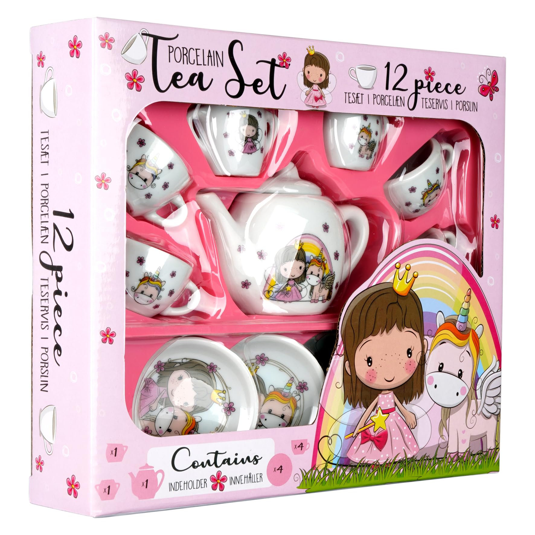 Barbo Toys - Lillie & Ellie 12-częściowy porcelanowy serwis do herbaty dla dzieci | zestaw do odgrywania ról na imprezę herbacianą od 3 do 8 lat | serwis do herbaty z dzbankiem do herbaty, cukiernicą