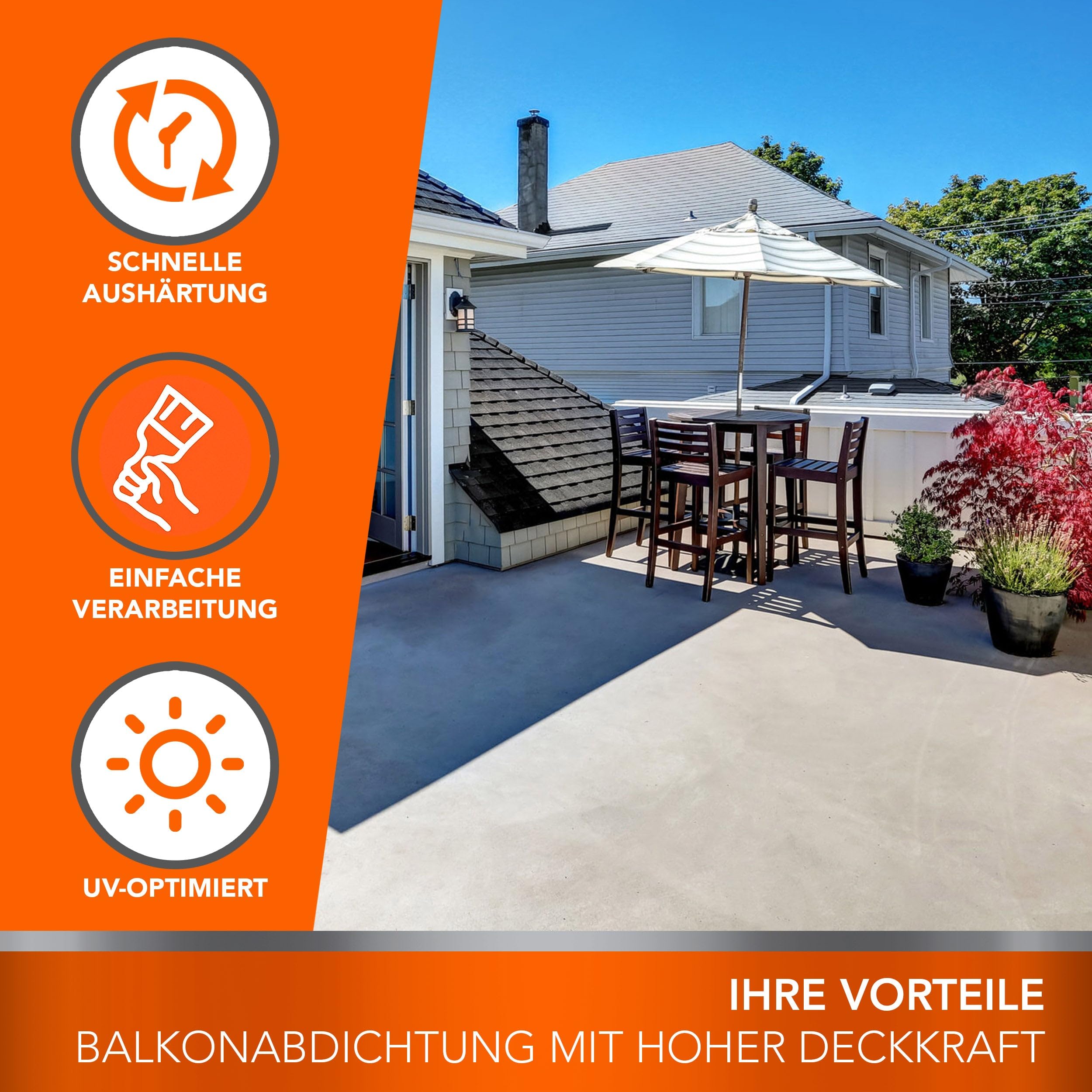 BEKATEQ 2K Epoxidharz in Lichtgrau 1kg für Balkon & Terrasse I Bodenfarbe UV-optimiert, Selbstentlüftend, Geruchsarm - Bodenbeschichtung zur Balkon-Abdichtung, Balkonfarbe wasserdicht BK-300EP