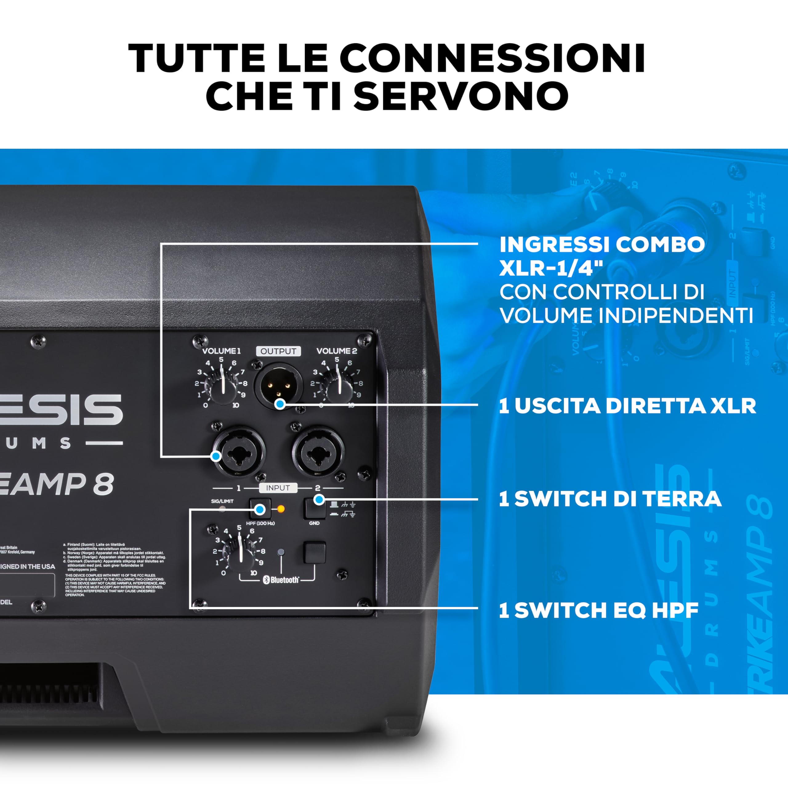 Alesis Strike Amp 8 MK2 - Amplificatore da 2000 W per batteria elettronica con Bluetooth, woofer da 8", EQ HPF e switch per messa a terra