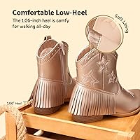 Vista 4 de DREAM PAIRS Botas vaqueras para niñas, estilo vaquero, con cremallera lateral, con borla, para niños pequeños y grandes