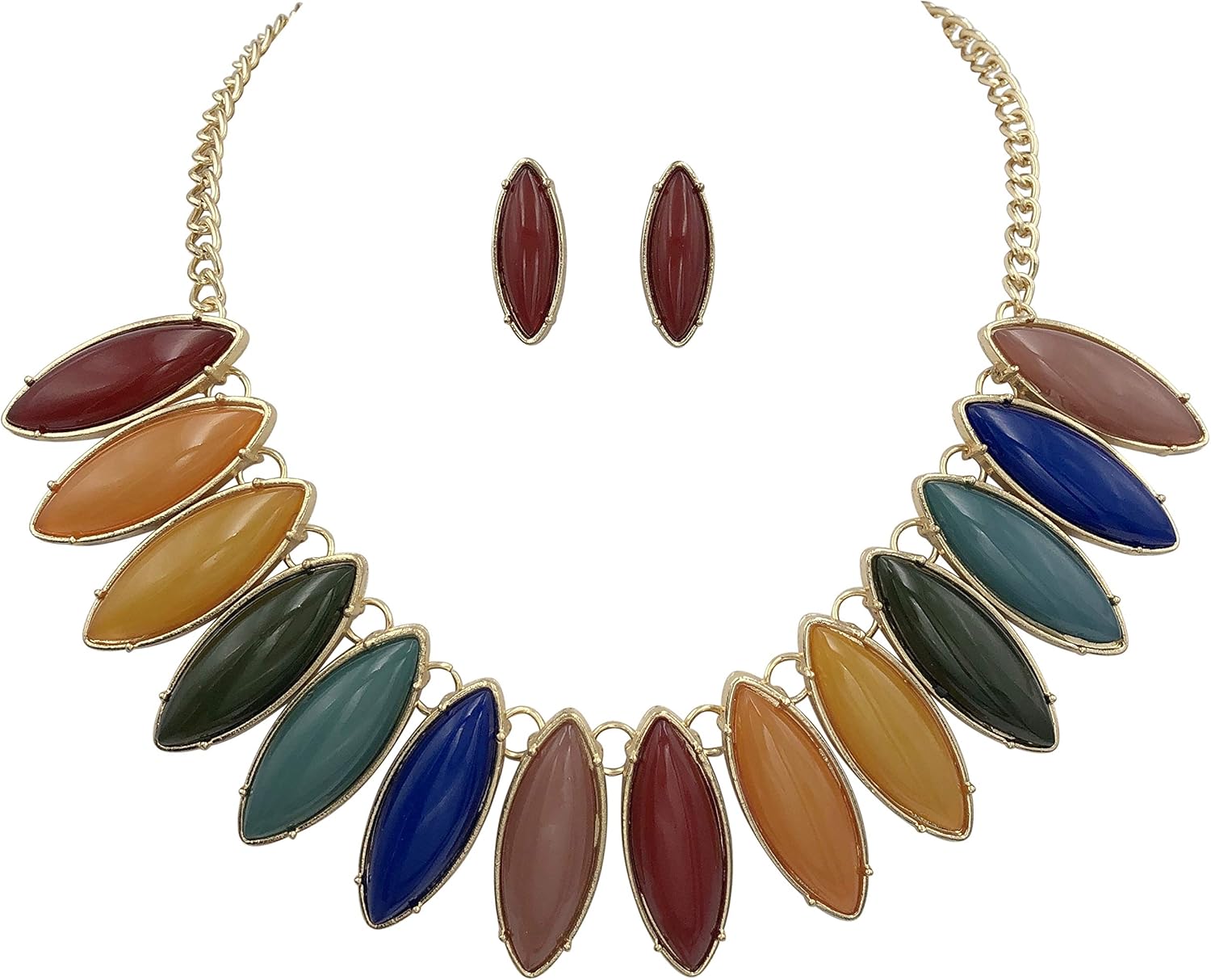 Gypsy Jewels Unique Fan Flair Statement Gold Tone Boutique CHunky Bib Bubble Necklace Earrings Set