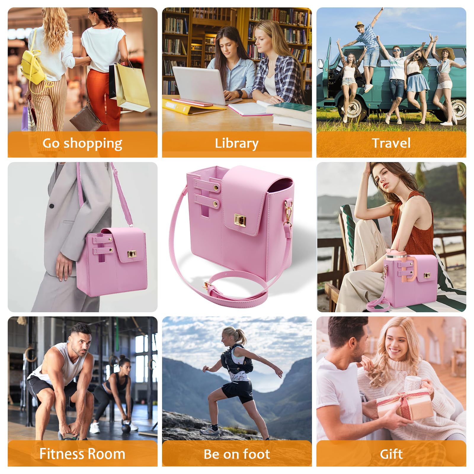 Tasche für Stanley Cup Handtasche Zubehör für Stanley Cup Tragbare Wasserflasche Crossbody Bag Trinkflaschentasche mit Schulter für Outdoor Reisen (Rosa)