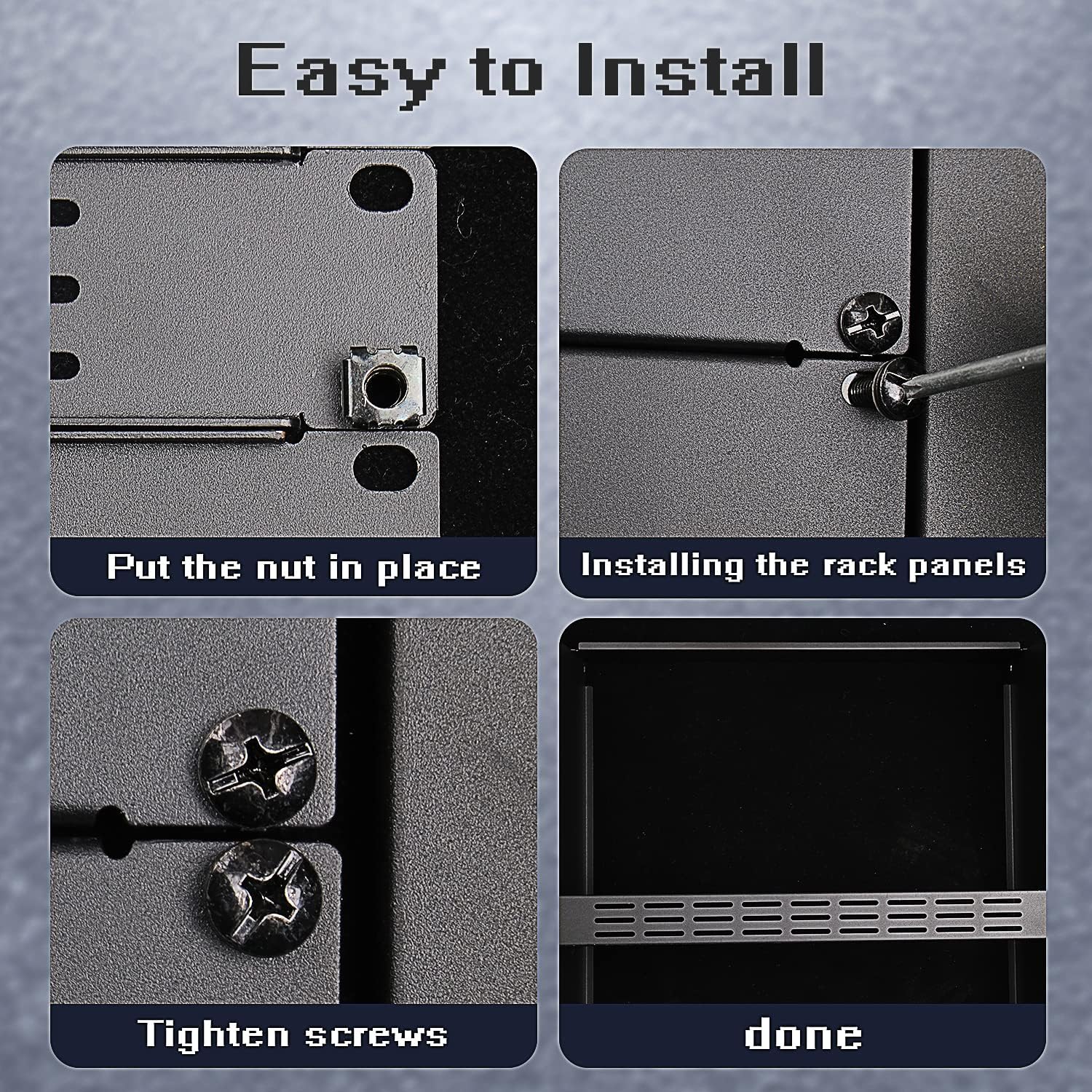 1U 2U 3U Blank Rack Mount Panel, Spacer Black Rack Mount Cover Support bar for Enclosure Network Cabinet Cable Management Bar Slot (Vented 1U 5PCS)