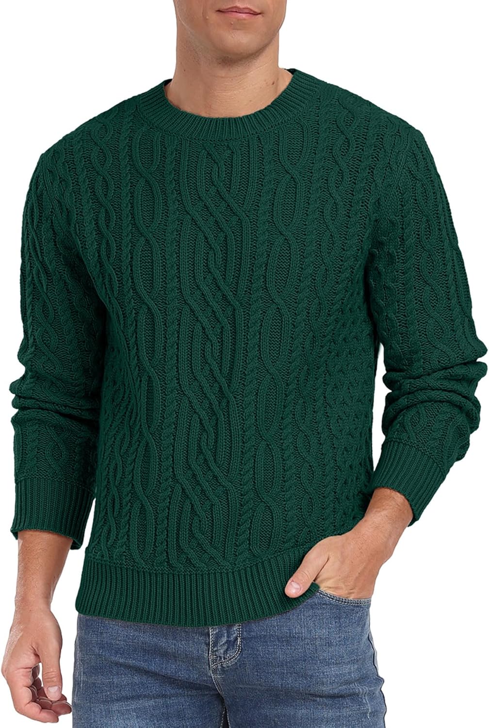 Askdeer Men's Cable Knit Pullover Sweater Long Sleeve Crew Neck Knit Sweater Soft Casual Sweaters with Ribbing Edge
