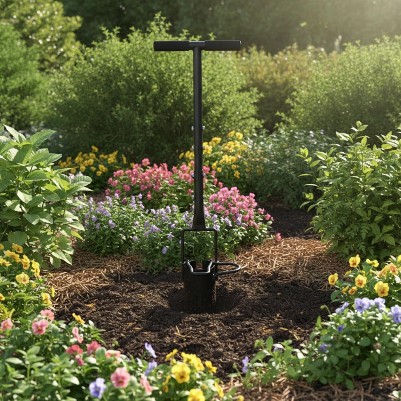 perfk Piantabulbi Versatile Scavabuche | In Acciaio Al Carbonio, Piantabulbi con Manico a T, ergonomico, Attrezzo per Piantare Bulbi, Aiuole