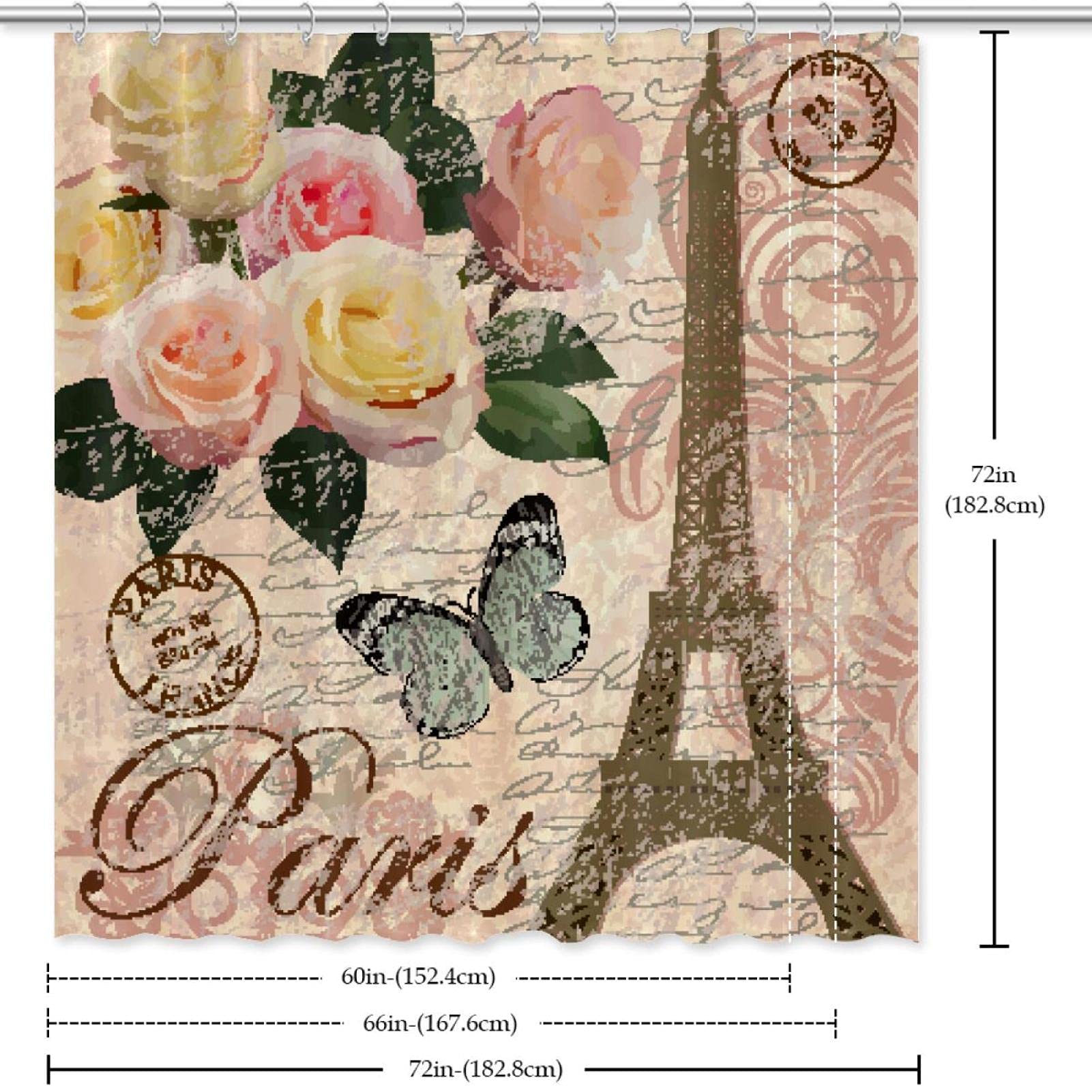AmDxD Tenda da doccia 180 x 200 cm, Eiffel Torre Parigi, in poliestere, con 12 anelli