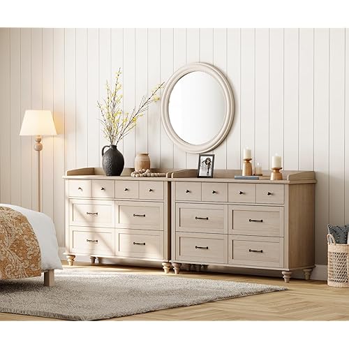 WAMPAT Set of 2 Kids Dresser with 12 Drawers, 2-in-1 Baby Dresser for Bedroom & Kids Room, Rustic Chests & Dressers Wooden Closet Organizer for Children's Bedroom, Beige