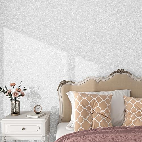 Miniatura 7 de FunStick Papel tapiz blanco perlado con purpurina de 15.8 x 240 pulgadas, papel de contacto con purpurina blanca brillante para gabinetes,