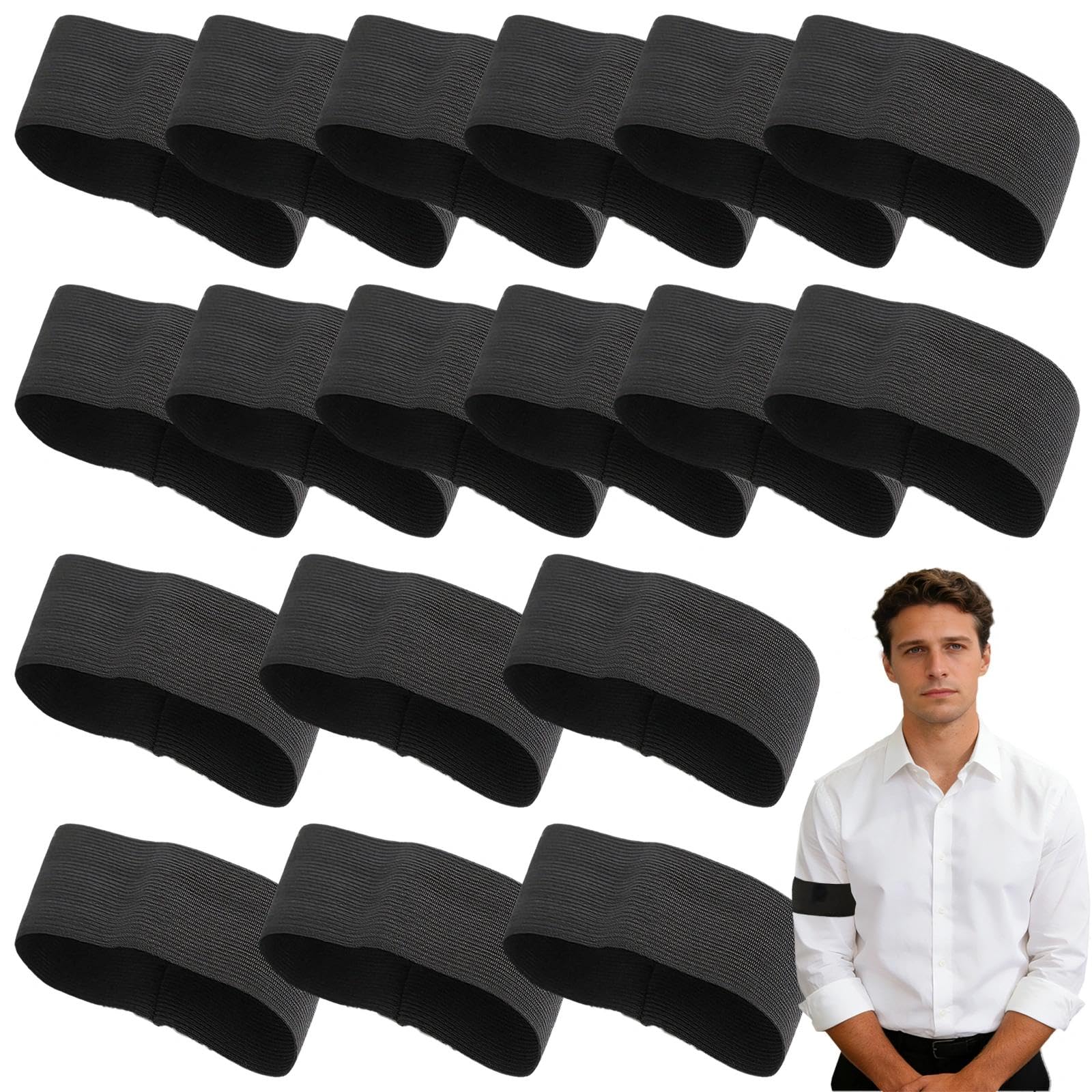 JIUCHAOTONG 18 Pcs Black Armband Funeral, Black Mourning Armbands, Loop Closure Sports Exercise Armband, Elastic Arm Band for Captain, Ideal for Football, Basketball and Funeral Condolences
