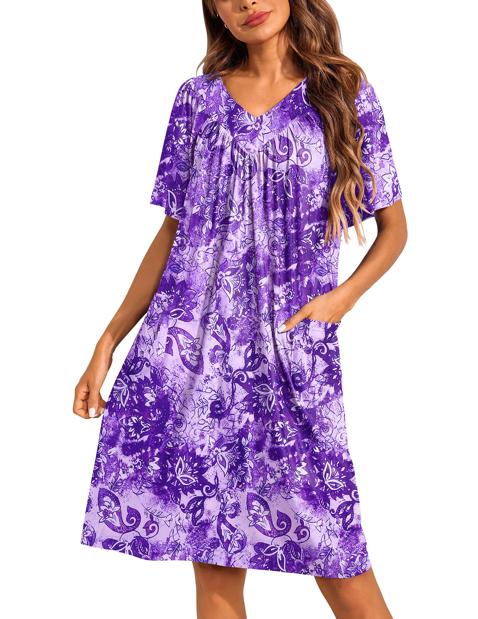EkouaerWomens House Dress Floral Print Nightgown with Pockets Mumu Dress