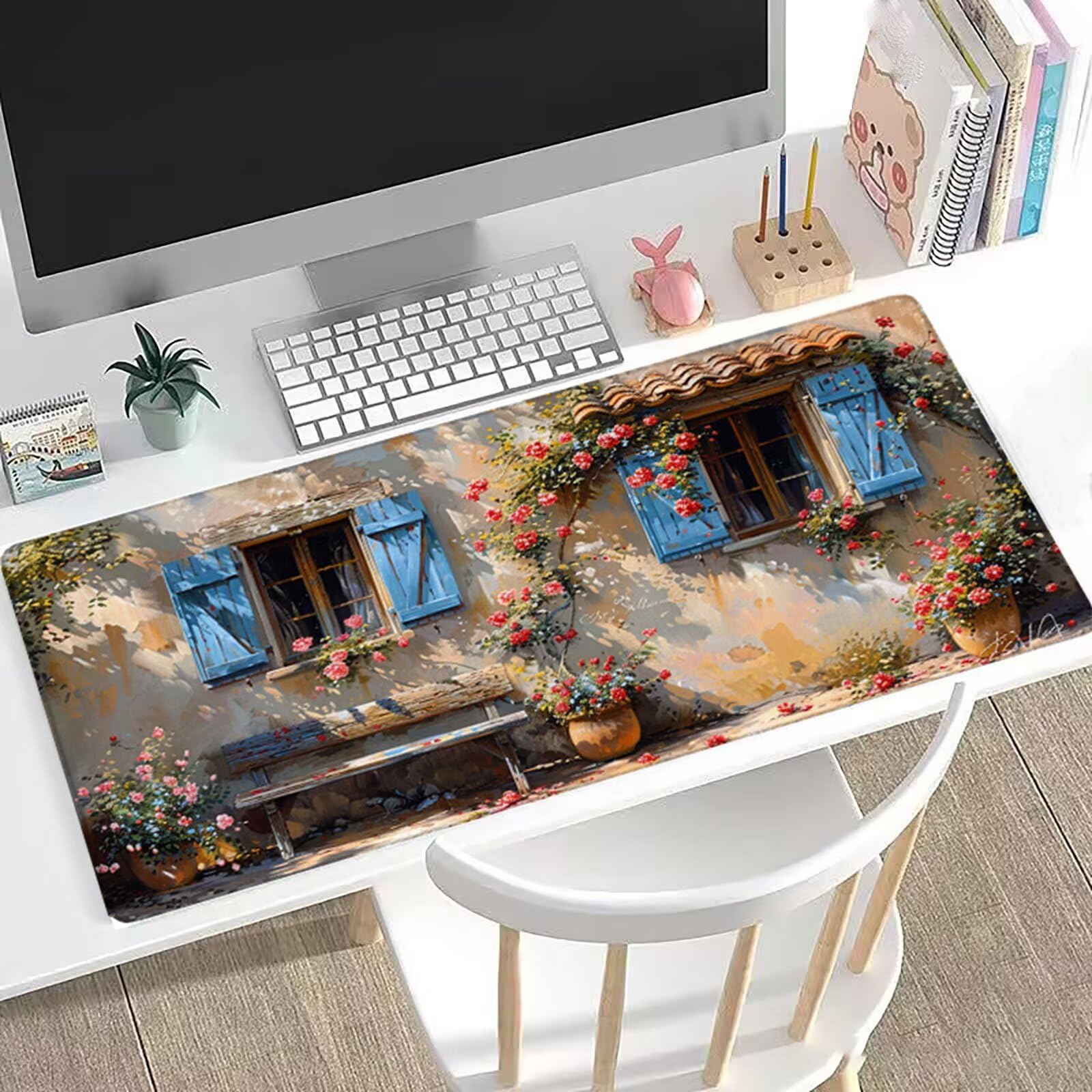 Różowa podkładka pod mysz XXL, 120 x 60 cm, gamingowa podkładka pod mysz, doniczka, duża podkładka na biurko, akcesoria na biurko do gier z antypoślizgową podstawą i przeszytymi krawędziami, ulepszona