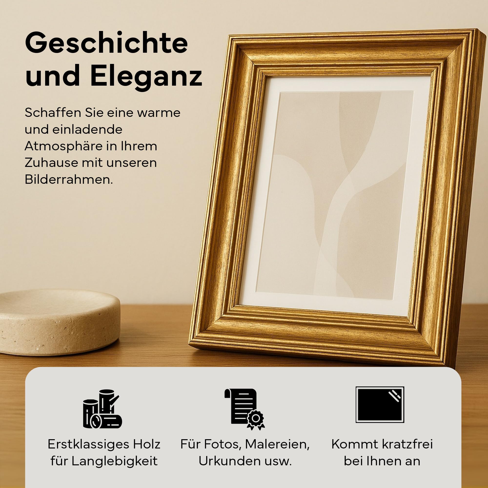 Goldener Bilderrahmen (40x60 cm) – Edler Barock Fotorahmen in Vintage Gold – Antik Rahmen für besondere Momente, Urkunden oder Meisterbriefe