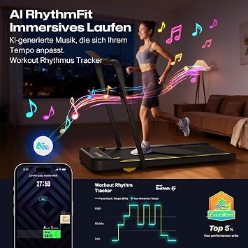 urevo 2 in 1 treadmill for home with app walking pad with double shock absorption 1-10 km/h treadmill foldable with remote control and led display for home/office