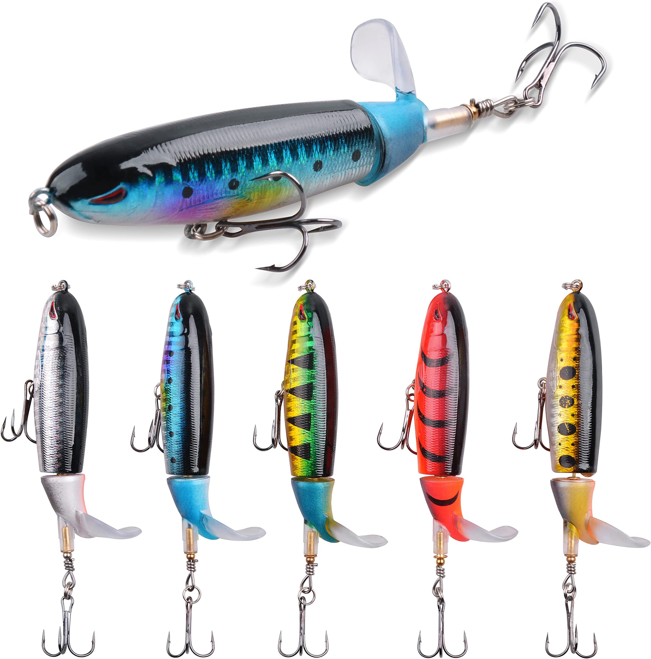 Bass Fishing Lures Set,Plopping Minnow Lure with Floating Rotating Tail Freshwater Artificial Hard Baits Swimbait Slow Sinking Lures for Trout Pike Walleye