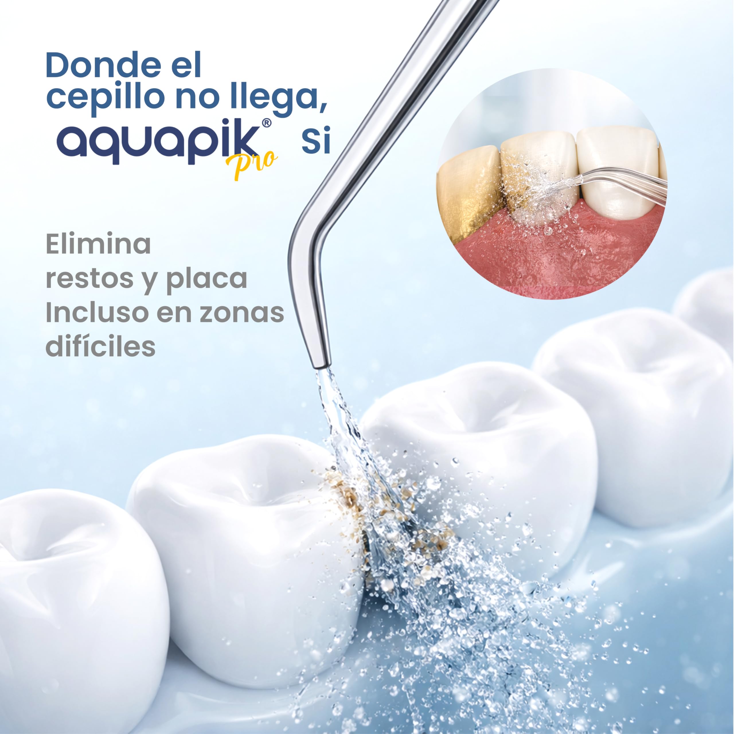 Aquapik PRO Irrigador dental Irrigador Bucal sobremesa 10 niveles de presión 600 mL 8 boquillas water flosser IPX7 Impermeable Limpieza Dental Elimina la placa Protege las encías y cuida tu ortodoncia