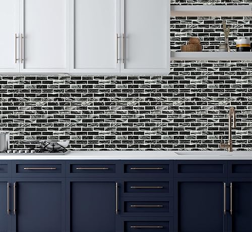 Miniatura 7 de Azulejos decorativos de 10 hojas más gruesas para despegar y pegar en muro de cocina, aspecto de mármol, 12 x 12 pulgadas