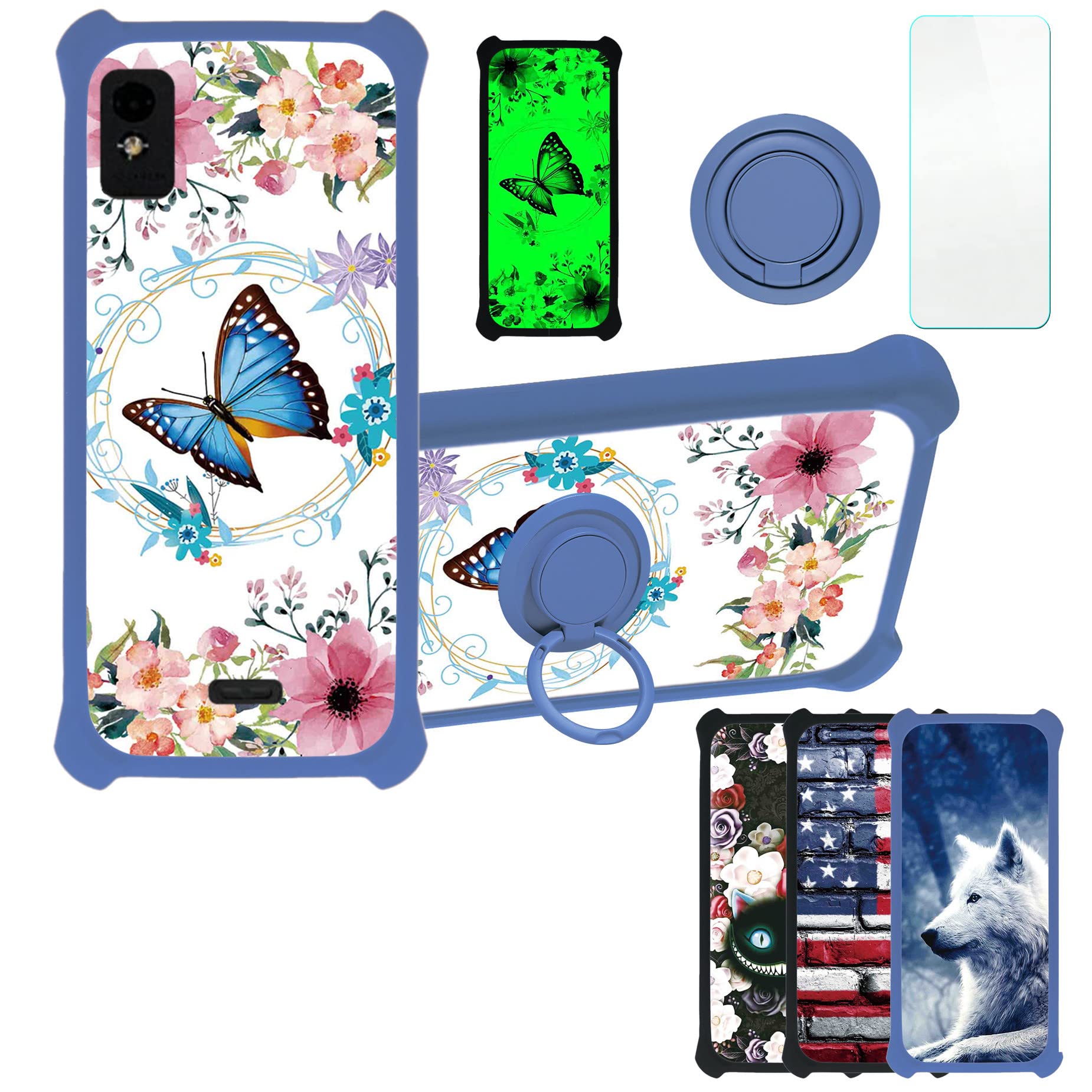 Blu Studio Mini 2023 Case Compatible with Blu Studio Mini 2023 Phone Case Cover [with Tempered Glass Screen Protector][Hard PC + Soft Silicone][Ring Support] [Luminous Effect] YGL-LHD