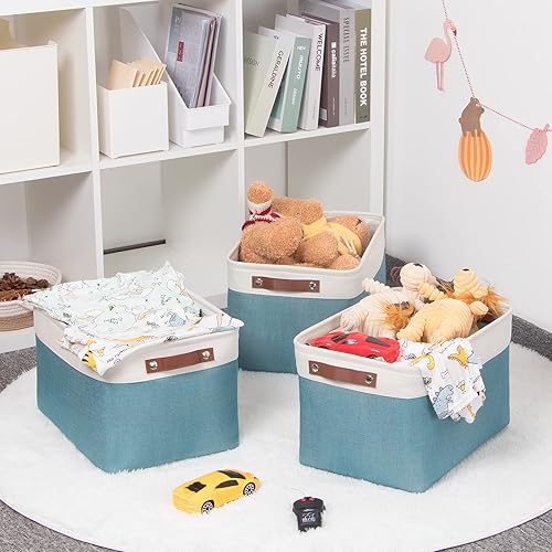 Vista 82 de HNZIGE - Canastas pequeñas de tela para organización (paquete de 6) canastas plegables de almacenamiento para estantes, armarios, lavandería, Asas