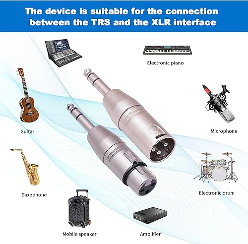 Miniatura 4 de Seefeful Adaptador XLR macho a TRS de 14 de pulgada, XLR macho equilibrado a adaptadores macho de 0.250 in de pulgada - Paquete de 3