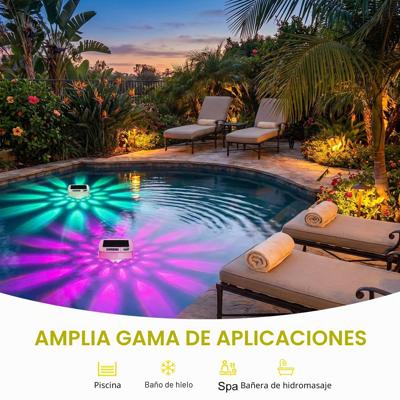 Termómetro de Piscina Digital Solar Flotante con Luz Nocturna RGB - Termómetro de Piscina Impermeable IP68 con Sensores Automáticos Día/Noche, 8 Modos de Luz y Control Manual