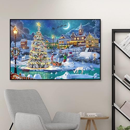 Miniatura 4 de Pintura de diamantes de noche de Navidad, kit de pintura de diamante 5D para adultos, taladro completo, árbol de Navidad con luna de diamante,
