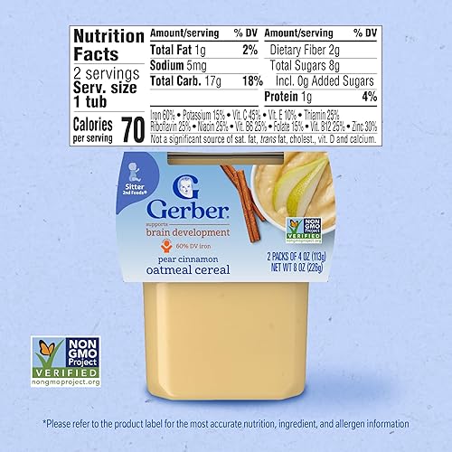 Miniatura 11 de Gerber 2nd Foods, Apples & Mangos with Rice Cereal - Alimentos de puré para Bebés, 4 Tinas de Onza, 2 unidades (Paquete de 8)