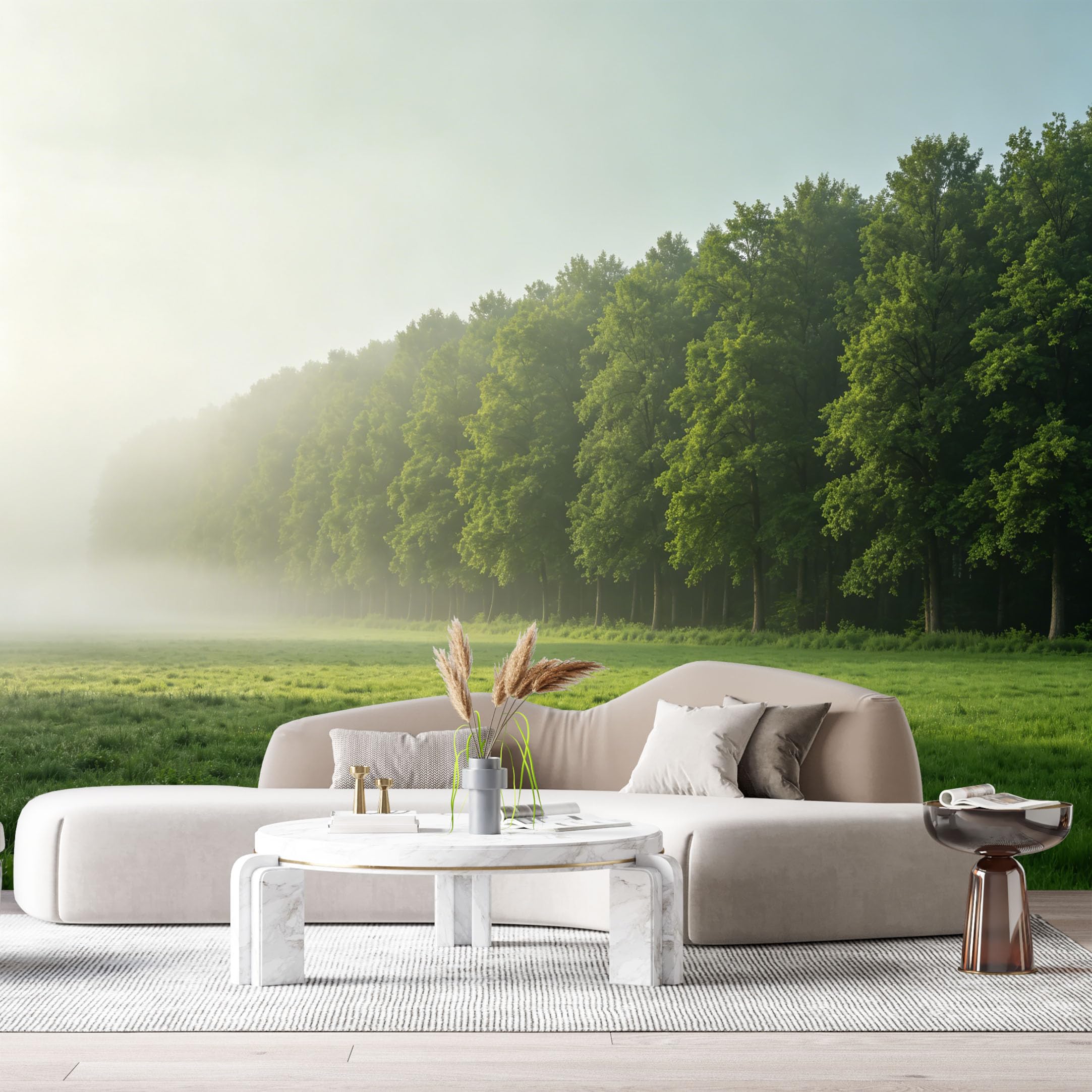 Custom Size Wall Murals Misty Forest Landscape Morning Fog Green Meadow SelfAdhesive Wall Fabric Removable Large Wallpaper for Photo Living Room