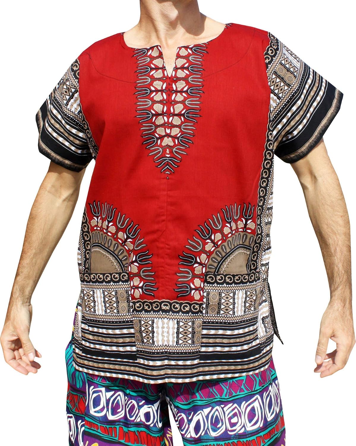RaanPahMuang Front Split African Dashiki Traditional Cotton Shirt Two Pockets