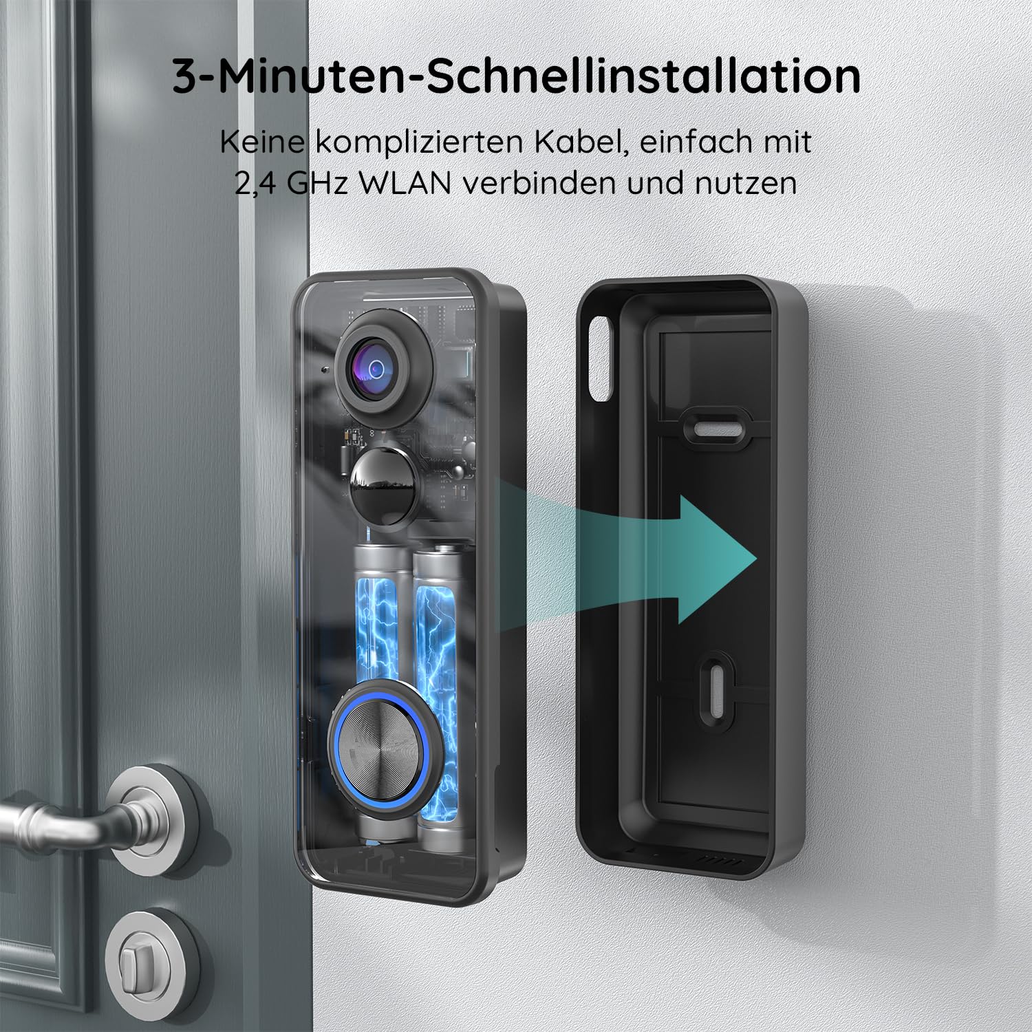 BOIFUN 2K WLAN Video Türklingel mit Kamera, Funkklingel mit Kamera,Alexa-kompatibel, 180° Ultrabreiten Sichtfeld, 2-Wege-Audio,AI Bewegungserkennung, Ohne ABO, 2,4GHz, IP65