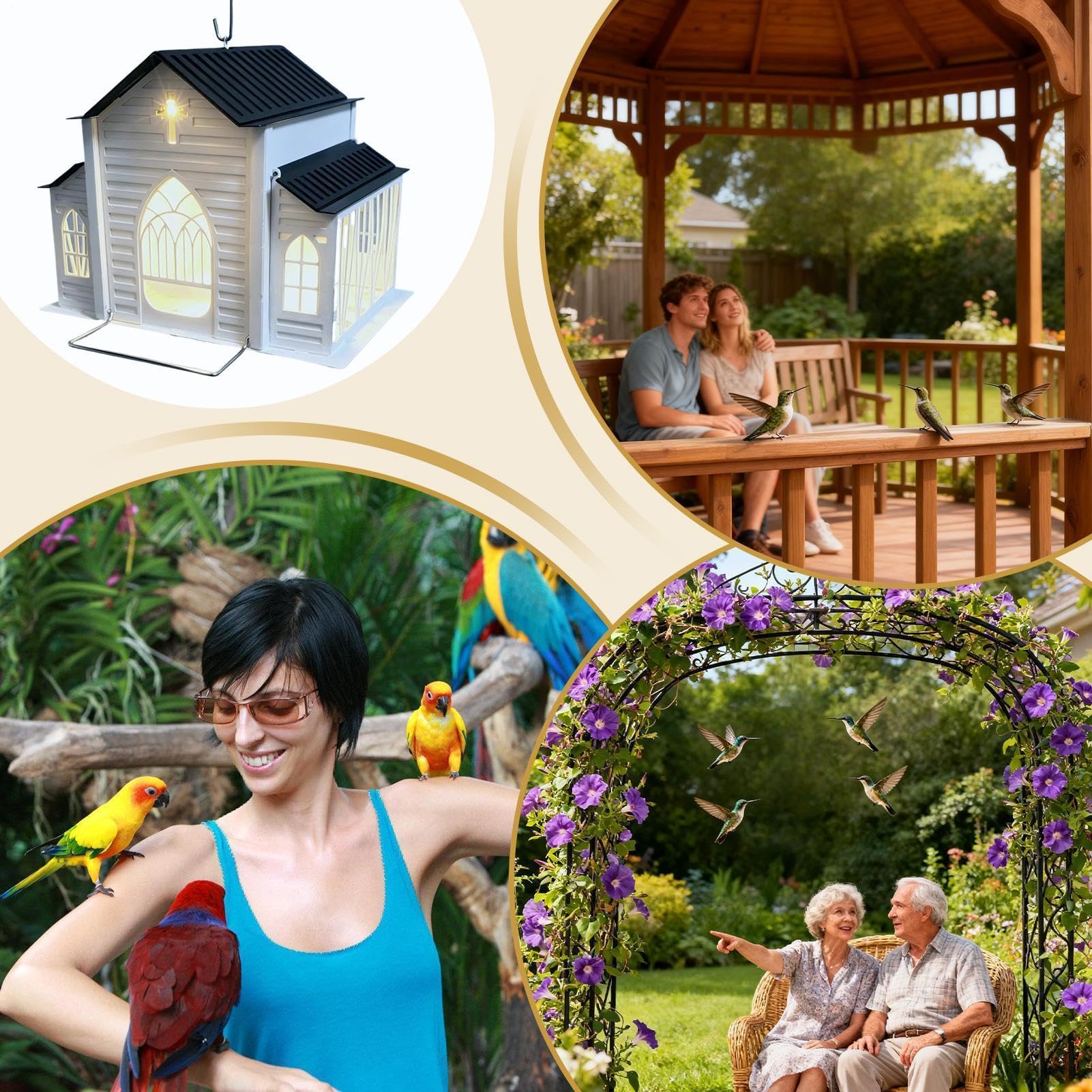 Mangiatoie per Uccelli Portacibo In Metallo Robusto E Resistente | Decorazione Giardino Mangiatoia Da Esterno Giardino, , Prato, Balcone, Portico, Cortile, Finestra, Mamma e Donne