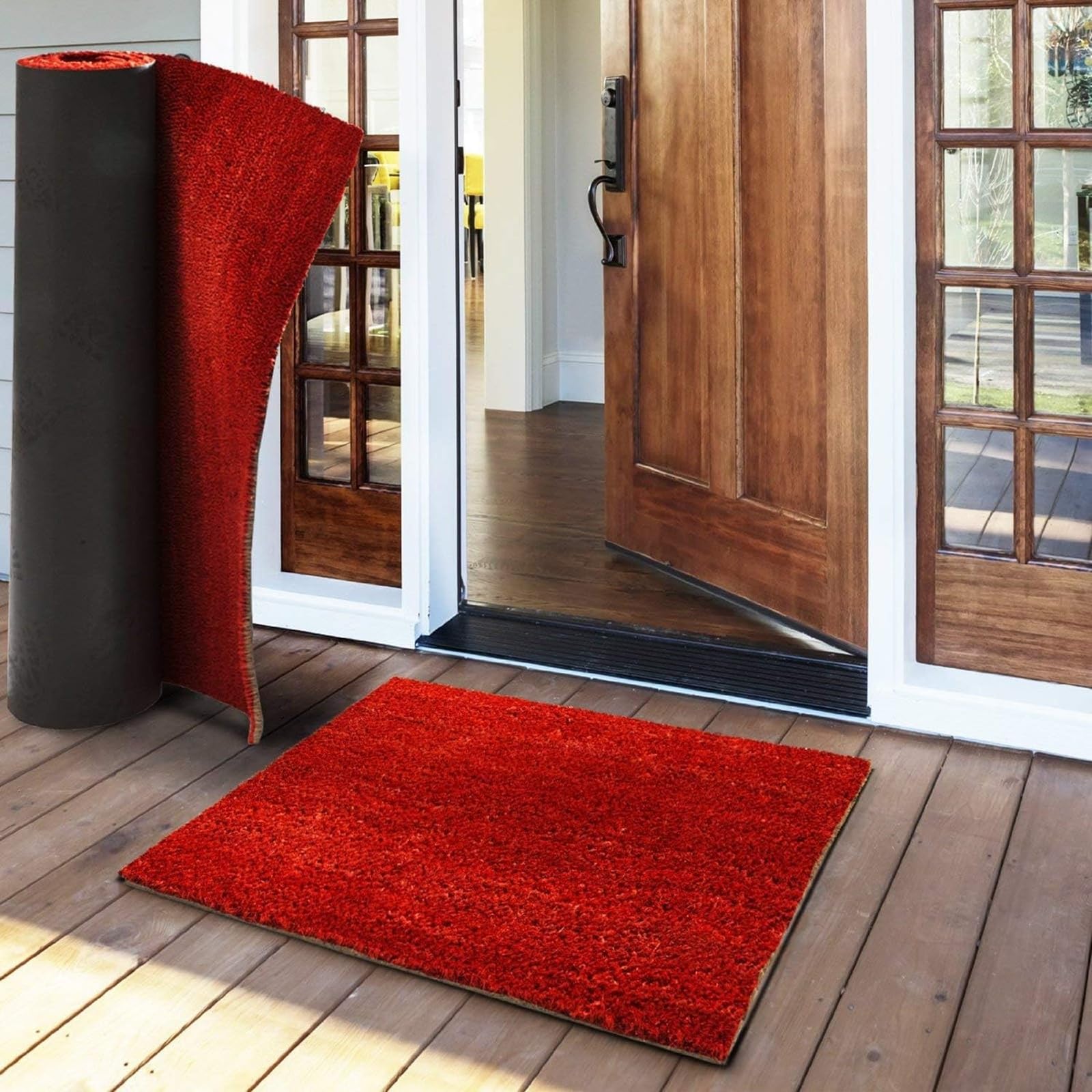 casa pura Paillasson d'entrée en Fibre de Coco Premium, Antidérapant, Tapis d'entrée Usage intensif, Tapis pour l'entrée Absorbant, Dense Velours Résistant (23 mm, 100 x 100 cm, Rouge)