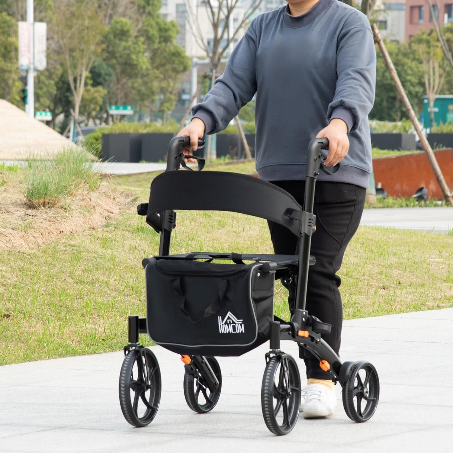 Person using the rollator walker outdoors