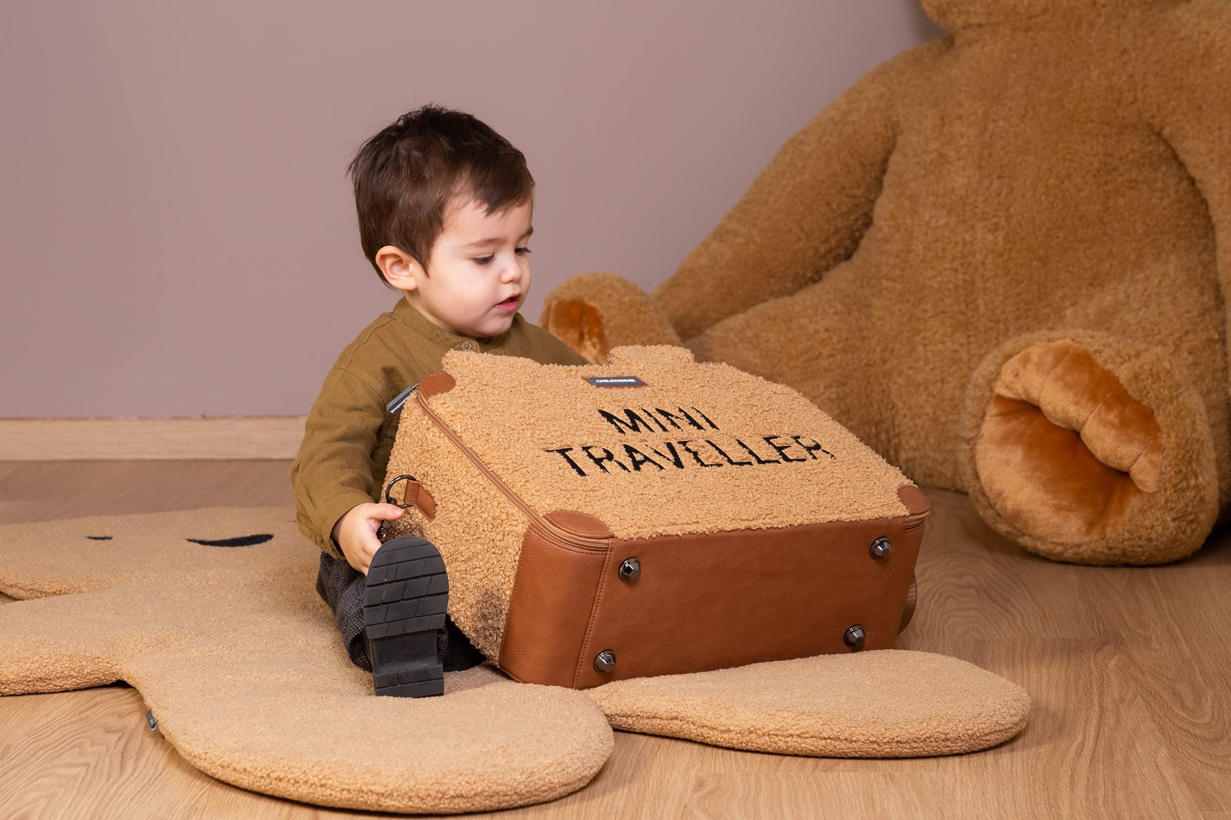 Childhome Valigia per bambini Weekend formato cabina compatto resistente con manico etichetta nome orsacchiotto marrone