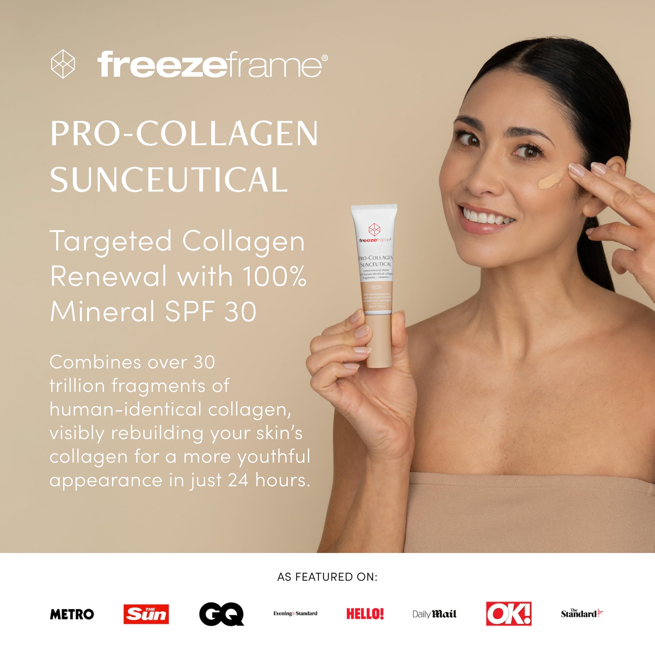 freezeframe, Pro-Collagen Sunceutical, Mineral Sunscreen with SPF30, Vegan Sun Cream, Anti Wrinkle and Anti Aging - Image 2