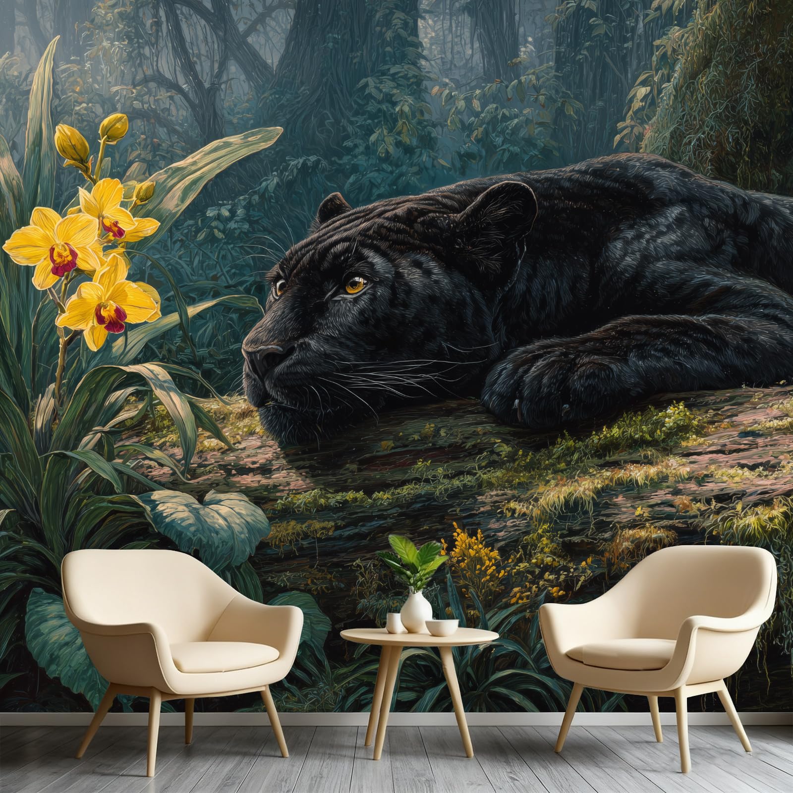 Papier peint léopard de jungle pour fond de télévision et grand salon