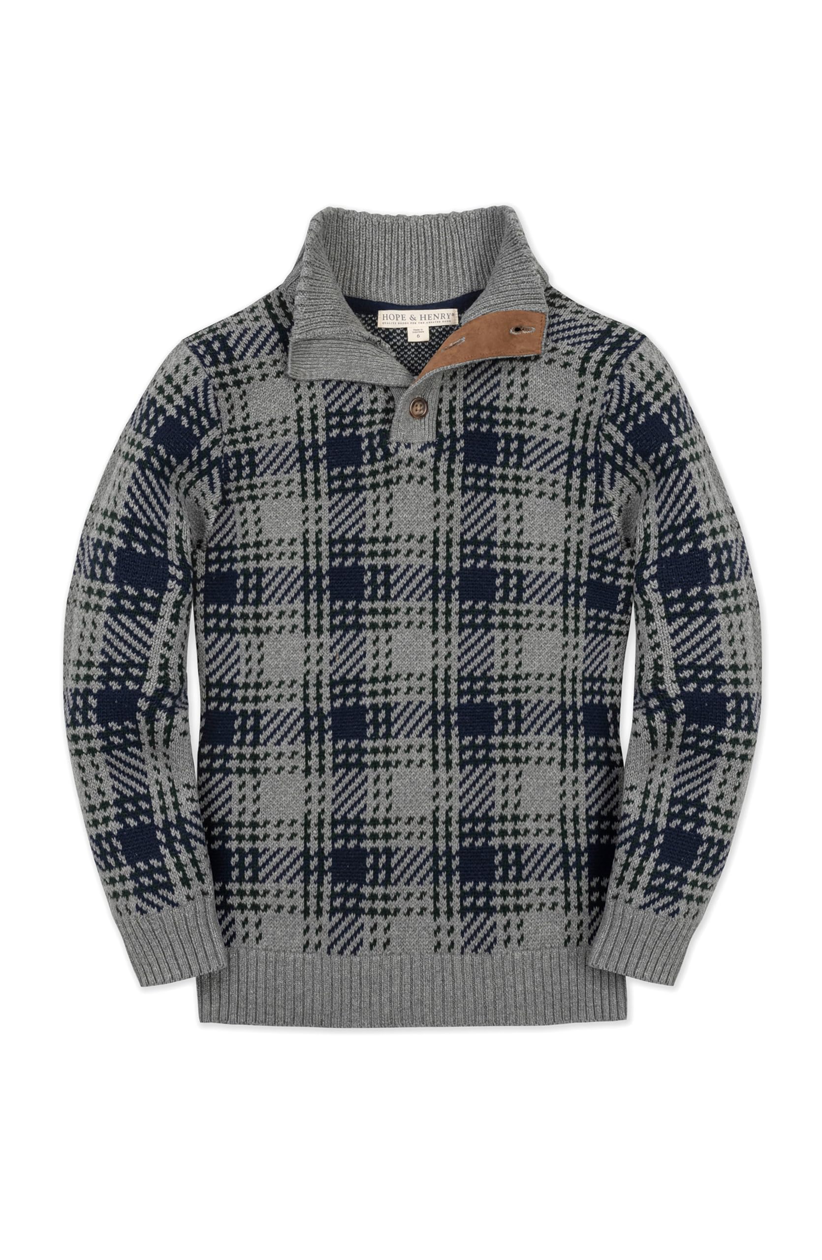 Hope &amp; Henry Boys' Mock Neck Cable Sweater with Button Placket | GOTS
