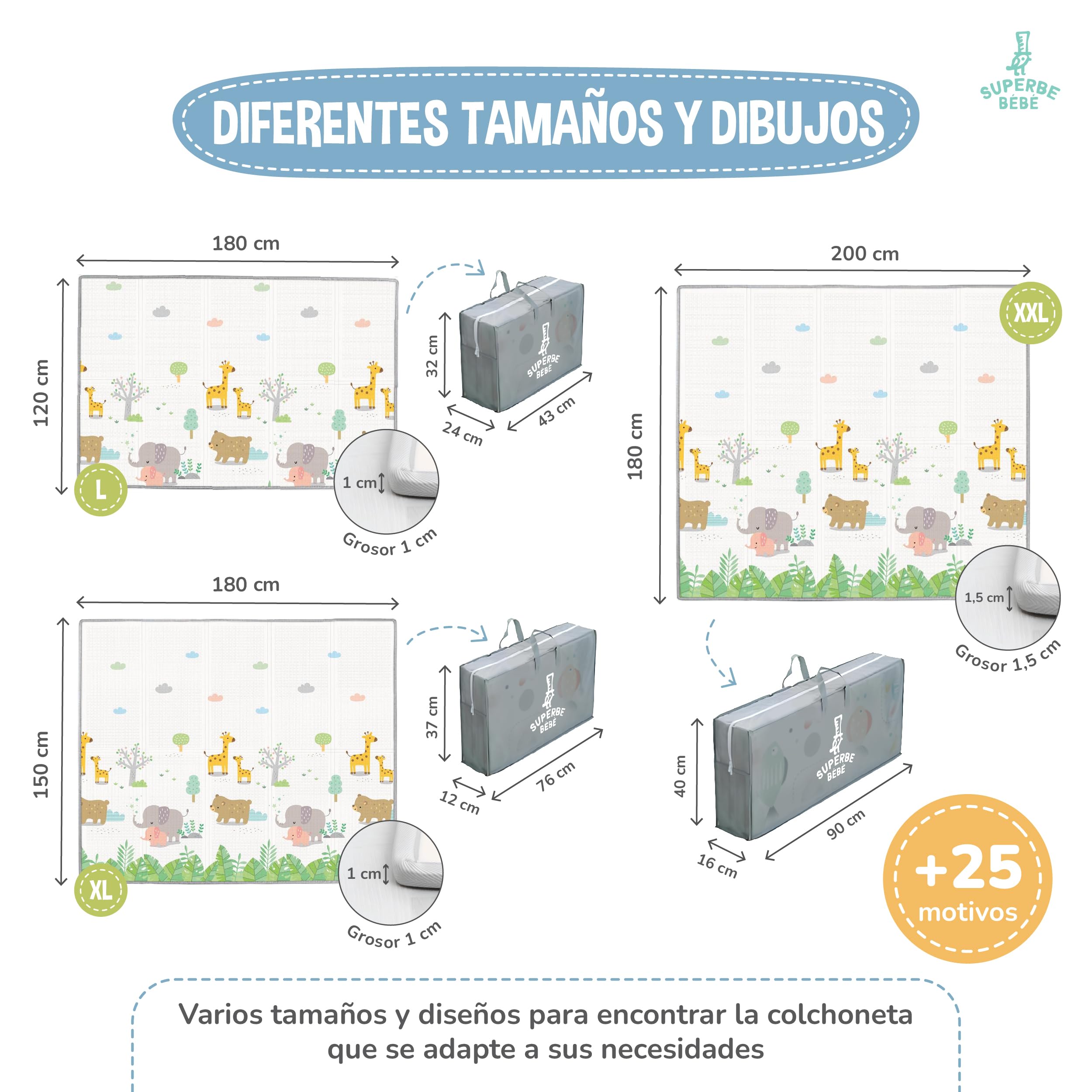 Alfombra Bebe Acolchada Plegable 180x200x1.5cm- Gimnasio Bebe - Manta De Juegos - Manta Actividades Impermeable Reversible - Tapete De Actividades - Gimnasio Infantil - Regalo Bebé