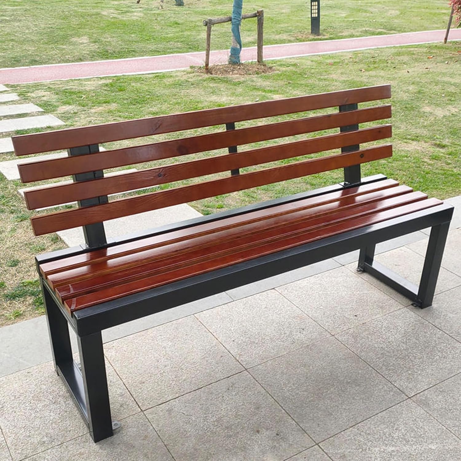 JEKKAH 1 Meter Outdoor Park Chair Solid Wood Backrest Outdoor Square Leisure Bench Plastic Wood Playground Community Indoor Rest Long Bench