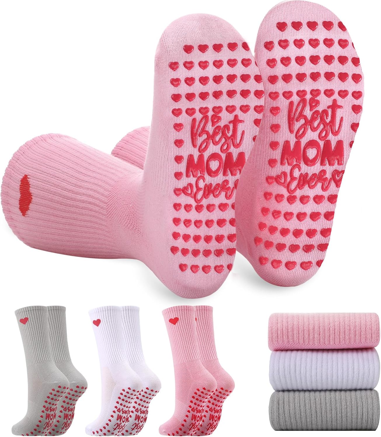 Geyoga Pilates Socks for Mom Women Gifts Non Slip Yoga Socks with Grips Mother Gift for Birthday Party