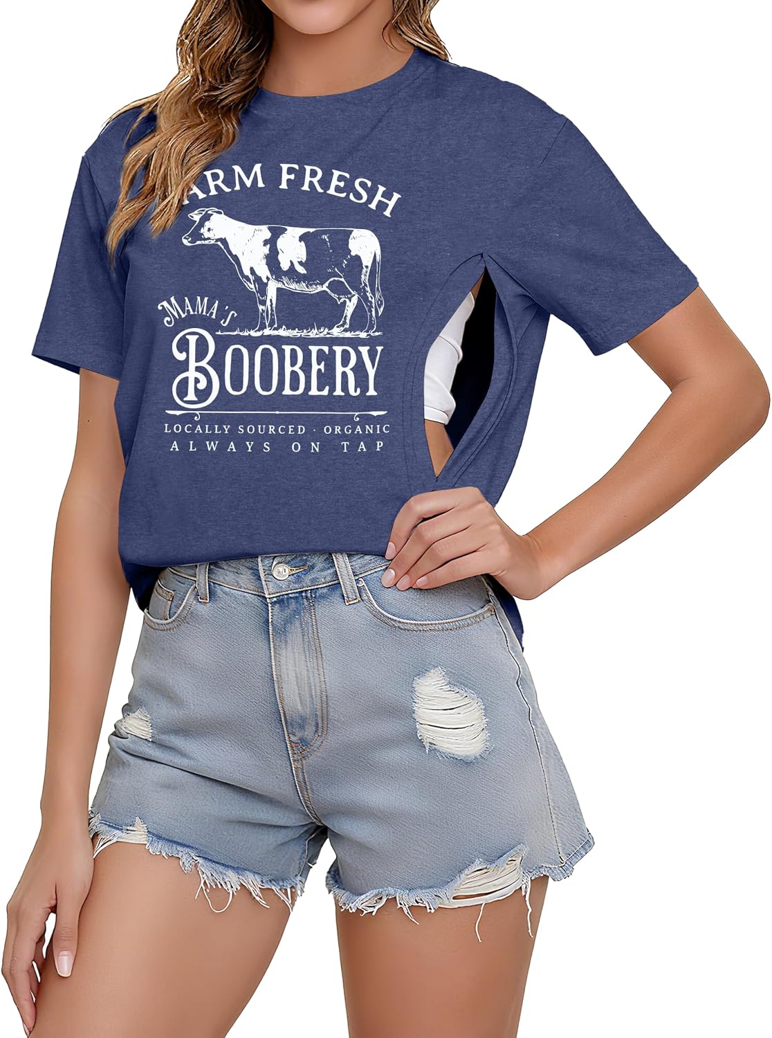 Breastfeeding Shirts for Women Zipper Nursing Tees Tops Letter Print Maternity Shirts Causal Nursing Graphic T-Shirt