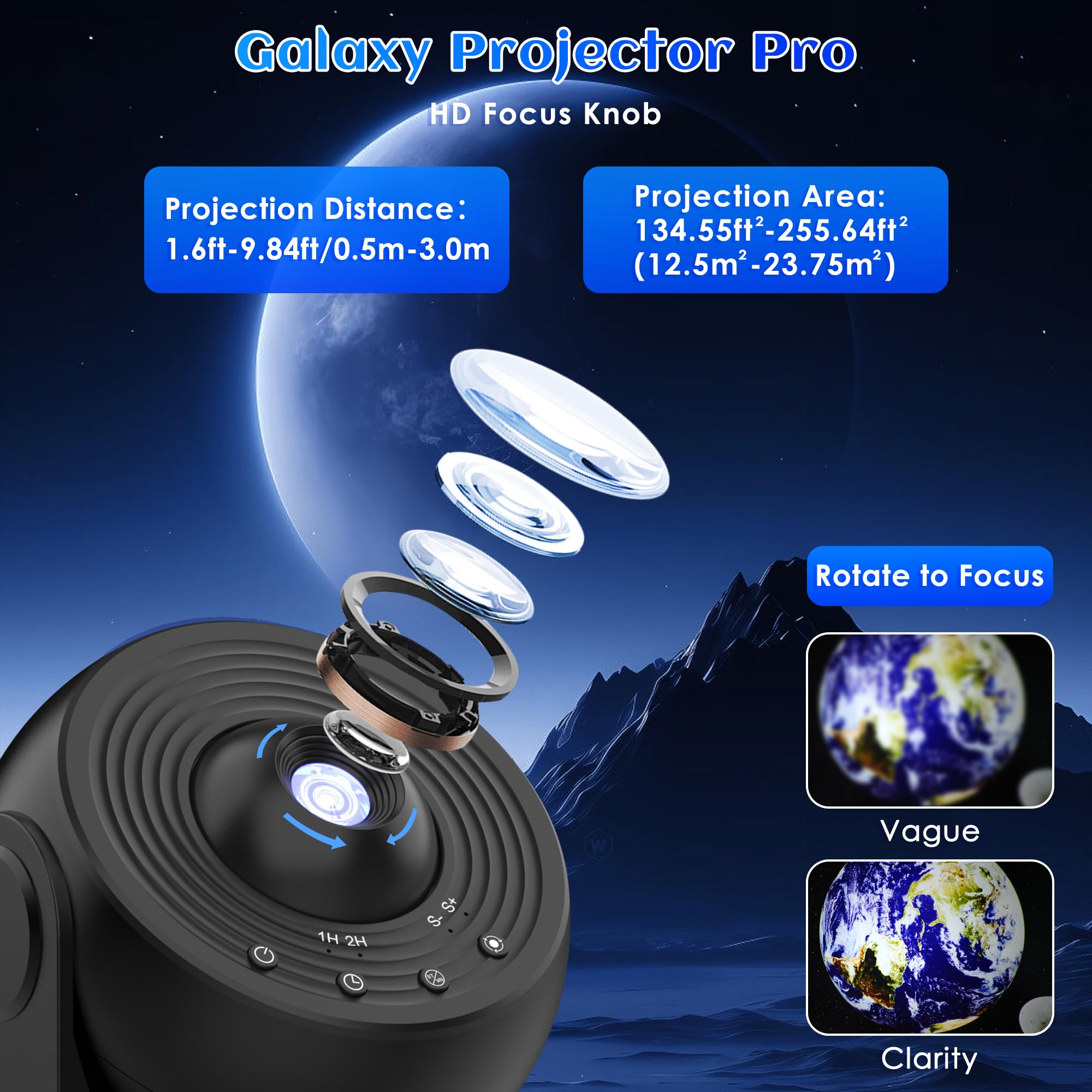 Proiettore Galaxy per camera da letto versione Pro, HD 12 in 1 Dischi Film Proiettore Star con Bluetooth Galaxy Light, Planetario Proiettore con Timer, Rumore Bianco, Rotazione a 360°, Telecomando