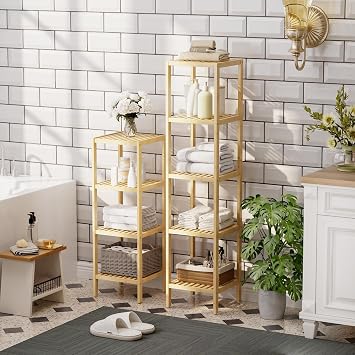 SMIBUY Bathroom Storage Shelf, 4-Tier Bamboo Rack Organizer, Multifunctional Shelving Unit for Living Room Bedroom Kitchen (Natural)